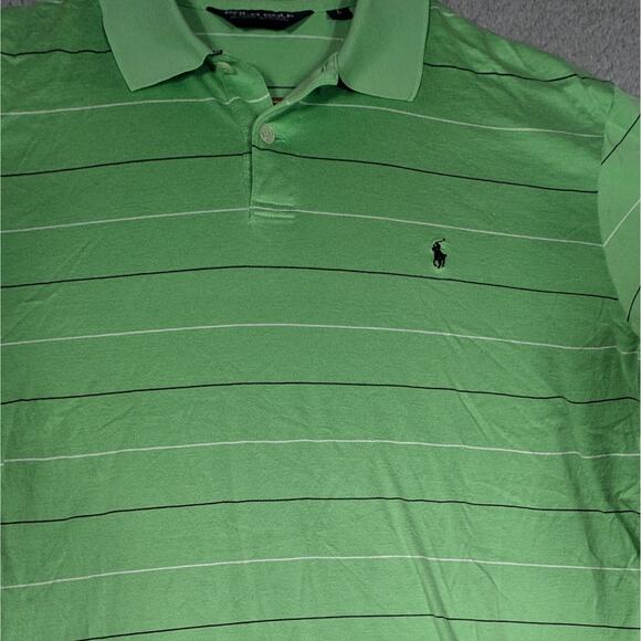 Polo Golf Ralph Lauren Polo Shirt Mens Large Green Blacl Stripe Performance Polo - Picture 2 of 7
